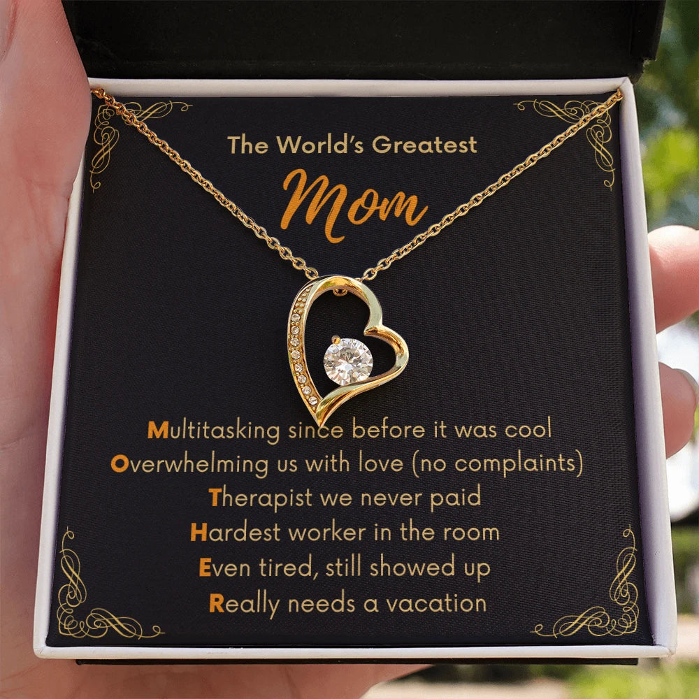 18k Yellow Gold Forever Love Necklace for Mom Mother's Day Gift Message Card Jewelry With Standard Box