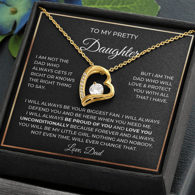 18k Yellow Gold Forever Love Necklace for daughter from Dad Forever Always Message Card Jewelry Standard Box