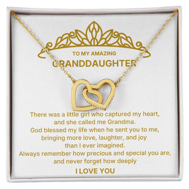 18k Yellow Gold Interlocking Hearts Necklace for My Granddaughter I Love You Message Card Jewelry