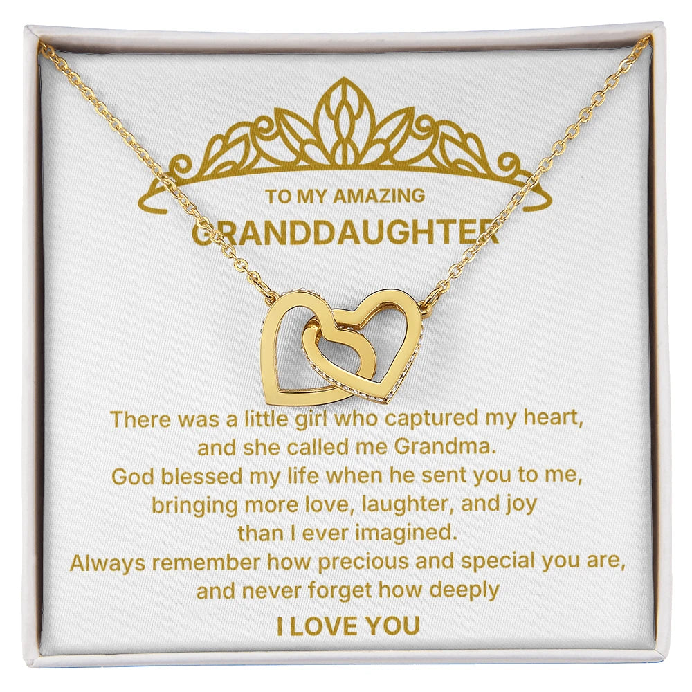 18k Yellow Gold Interlocking Hearts Necklace for My Granddaughter I Love You Message Card Jewelry