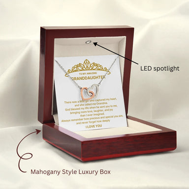 18k Yellow Gold Interlocking Hearts Necklace for My Granddaughter I Love You Message Card Jewelry Luxury Box