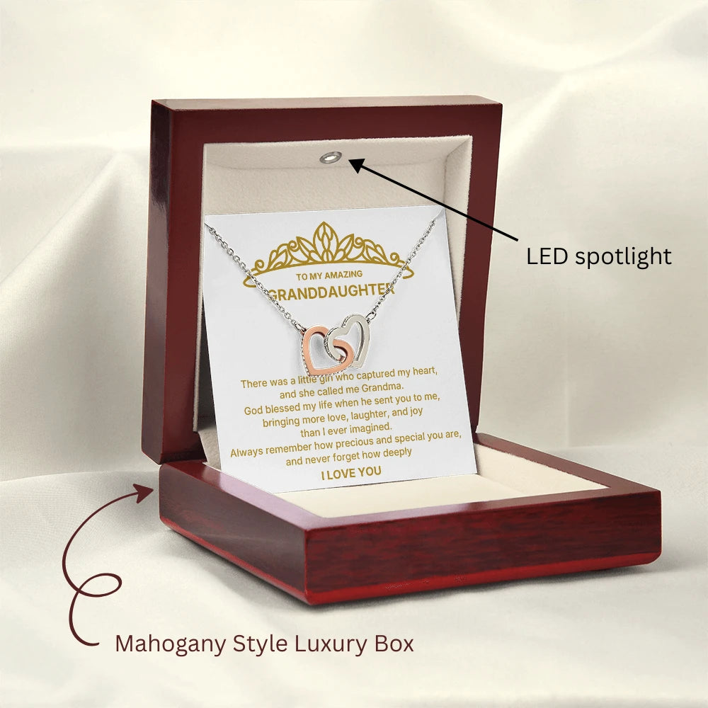18k Yellow Gold Interlocking Hearts Necklace for My Granddaughter I Love You Message Card Jewelry Luxury Box