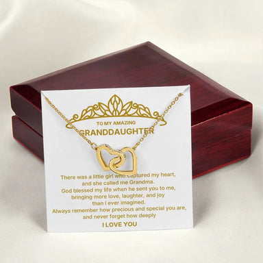 18k Yellow Gold Interlocking Hearts Necklace for My Granddaughter I Love You Message Card Jewelry Luxury Box