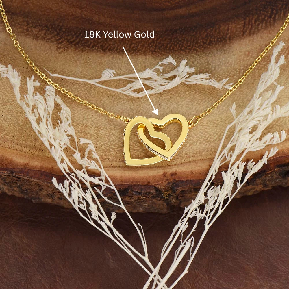 18k Yellow Gold Interlocking Hearts Necklace for My Granddaughter I Love You Message Card Jewelry Showcase