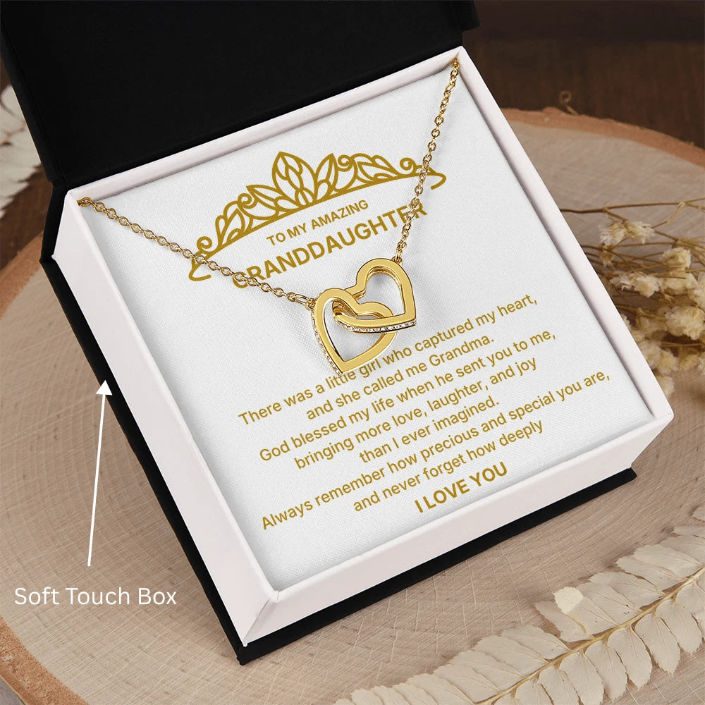 18k Yellow Gold Interlocking Hearts Necklace for My Granddaughter I Love You Message Card Jewelry Standard Box