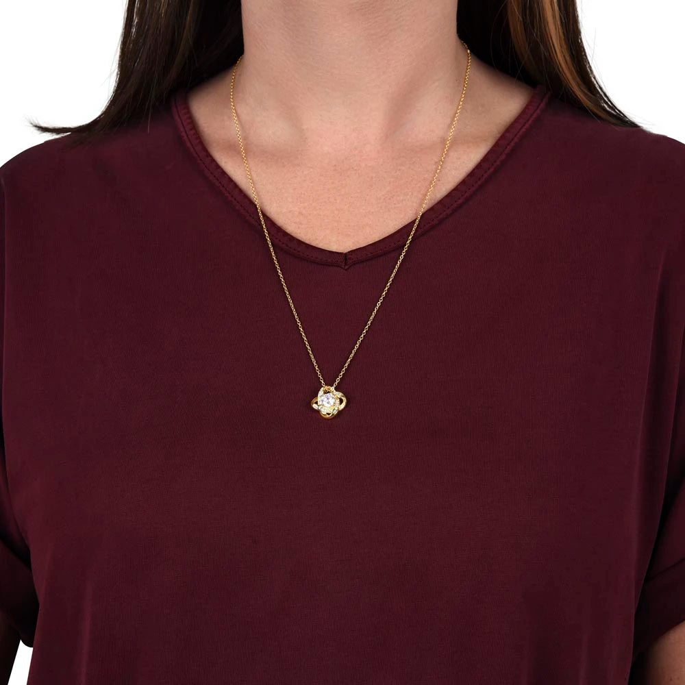 18k Yellow Gold Love Knot Necklace for Daughter from Dad Christmas Necklace Gift I Love You Showcase On Neck