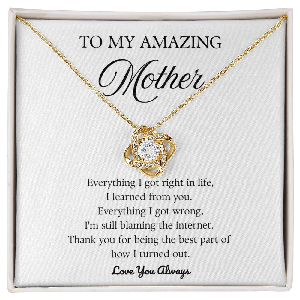 18k Yellow Gold Love Knot Necklace for Mom Mother's Day Gift Thank You