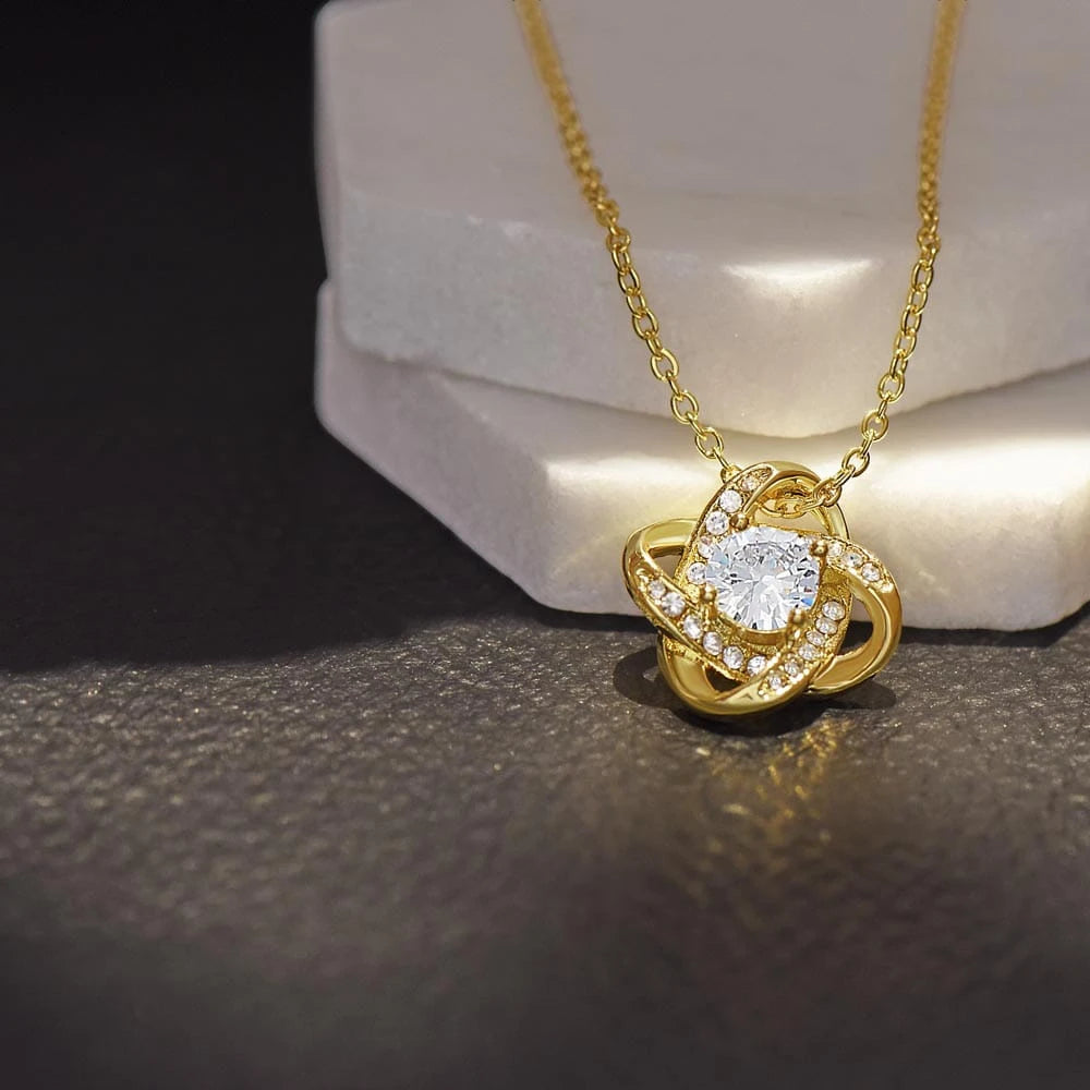 18k Yellow Gold Love Knot Necklace for Mom Mother's Day Gift Thank You Showcase