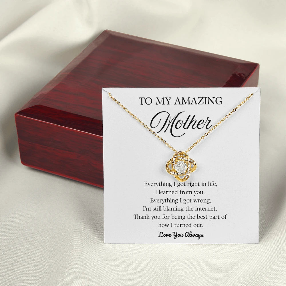 18k Yellow Gold Love Knot Necklace for Mom Mother's Day Gift Thank You With Luxury Box