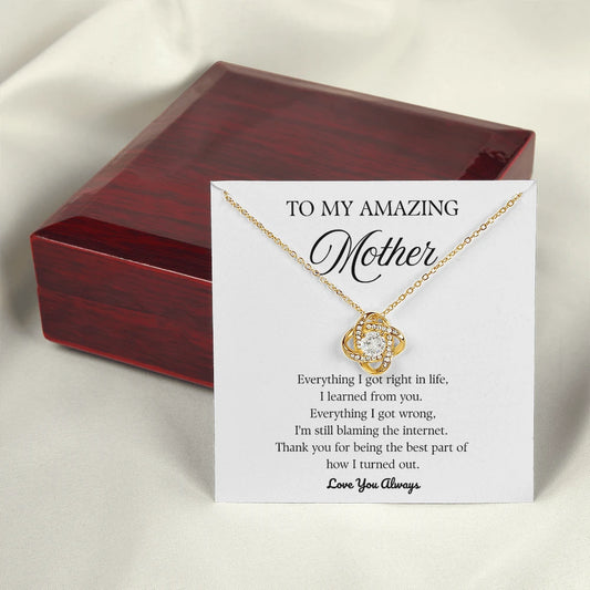 18k Yellow Gold Love Knot Necklace for Mom Mother's Day Gift Thank You With Luxury Box