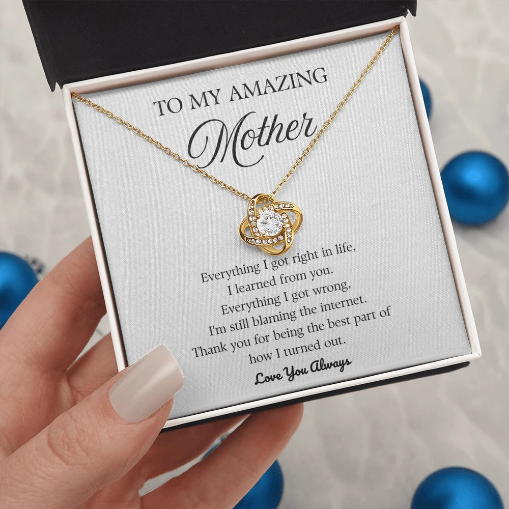 18k Yellow Gold Love Knot Necklace for Mom Mother's Day Gift Thank You With Standard Box