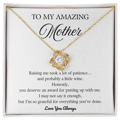 18k Yellow Gold Love Knot Necklace for Mother So Grateful Message Card Jewelry Mother's Day Gift