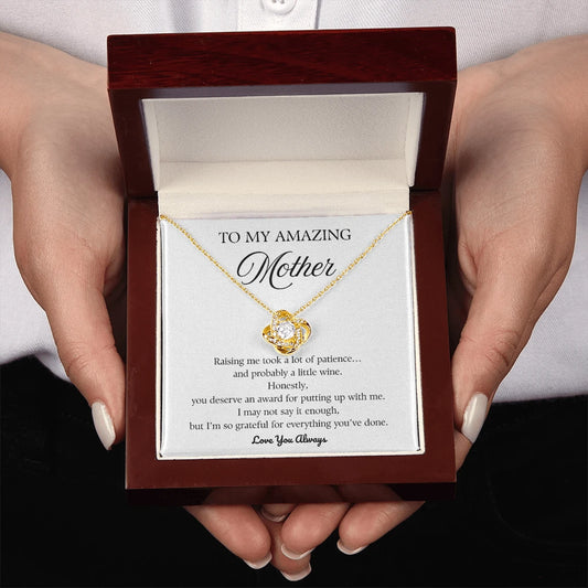 18k Yellow Gold Love Knot Necklace for Mother So Grateful Message Card Jewelry Mother's Day Gift Luxury Box