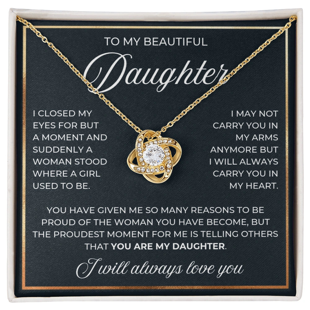18k Yellow Gold Love Knot Necklace for My Daughter from Dad Mom My Daughter
