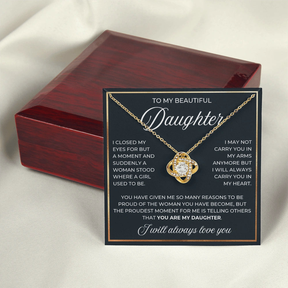 18k Yellow Gold Love Knot Necklace for My Daughter from Dad Mom My Daughter Luxury Box