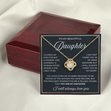 18k Yellow Gold Love Knot Necklace for My Daughter from Dad Mom My Daughter Luxury Box
