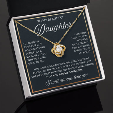 18k Yellow Gold Love Knot Necklace for My Daughter from Dad Mom My Daughter Standard Box