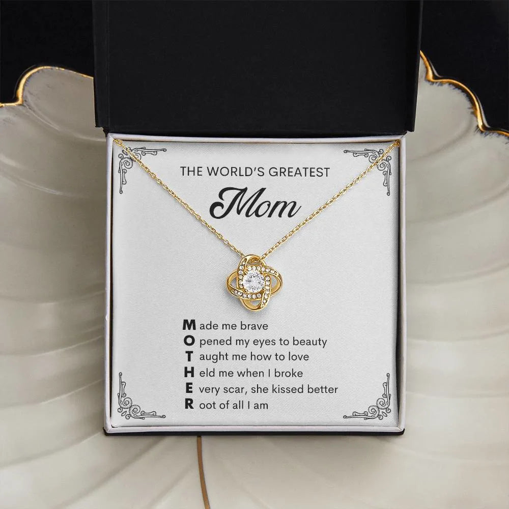 18k Yellow Gold Mother Love Knot Necklace Message Card Jewelry With Standard Box for Mom Mother's Day Gift