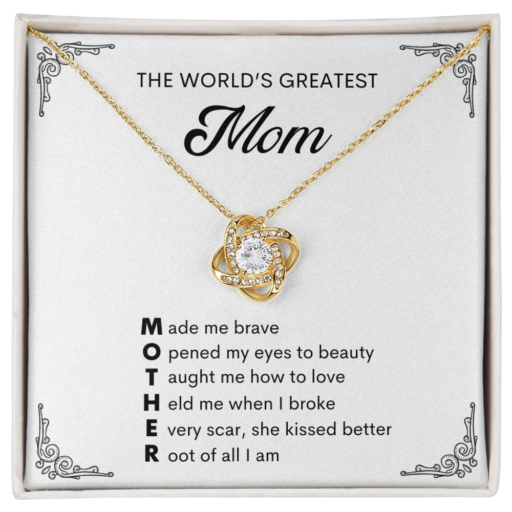 18k Yellow Gold Mother Love Knot Necklace Message Card Jewelry for Mom Mother's Day Gift