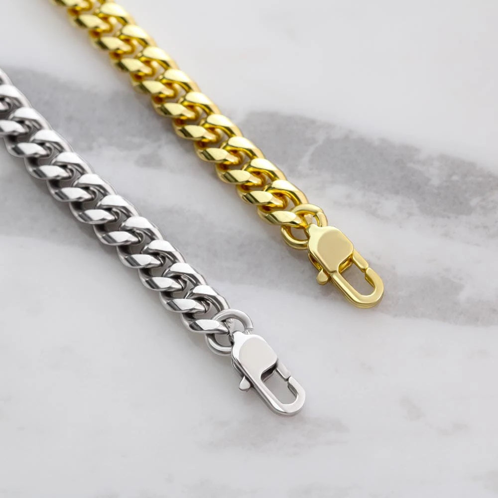 18k Yellow Gold and Polished stainless steel Cuban Link Chain for Fishing Dad Best Catch Showcase