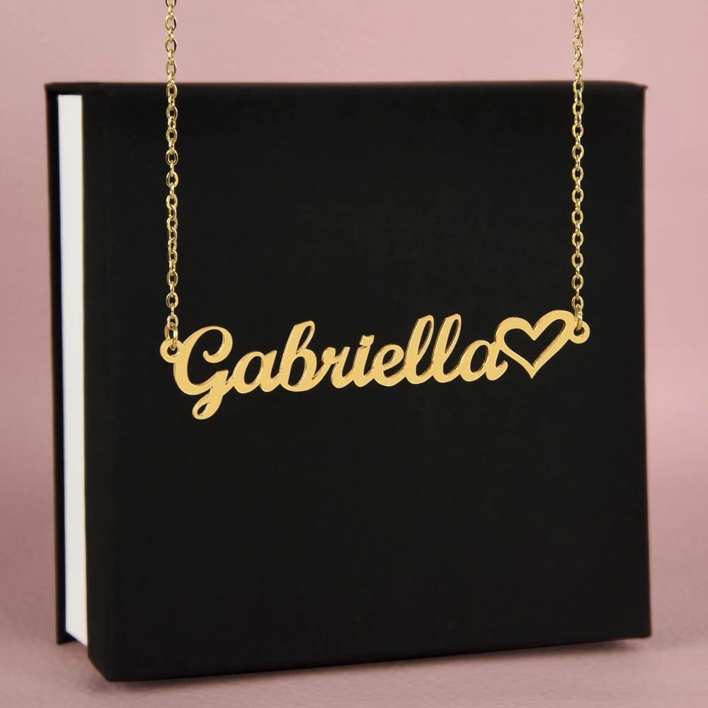 18k yellow gold Custom Name Necklace with Heart for Her standard box