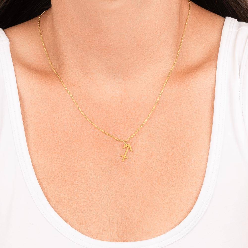 18k yellow gold Sagittarius zodiac sign necklaces showcase on neck
