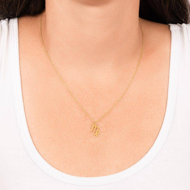 18k yellow gold Virgo zodiac sign necklaces showcase on neck