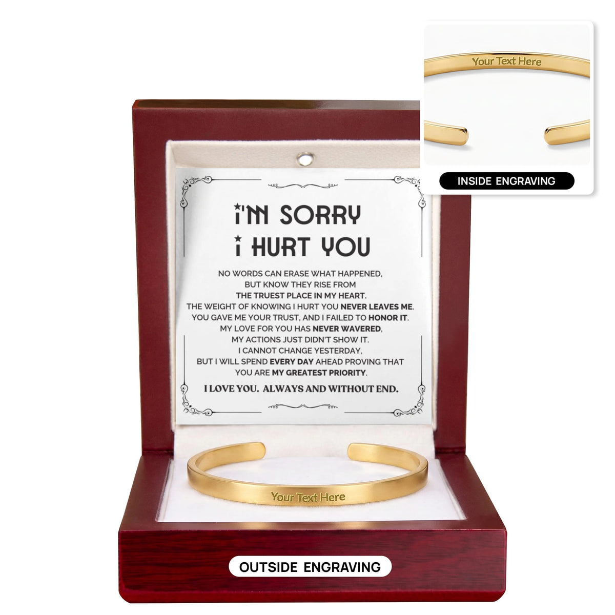 18k yellow gold custom both sides engraved cuff bracelet luxury box