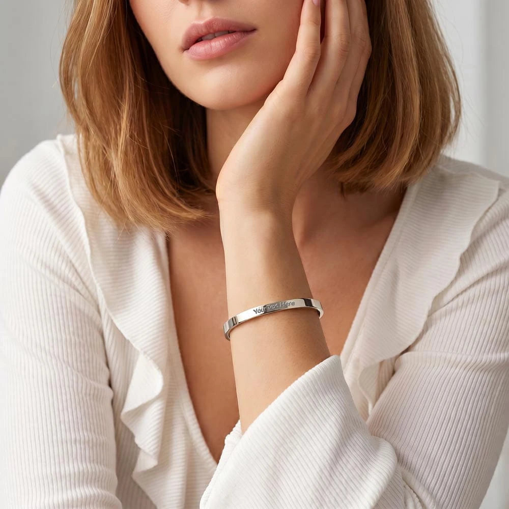 18k yellow gold custom engraved cuff bracelet showcase