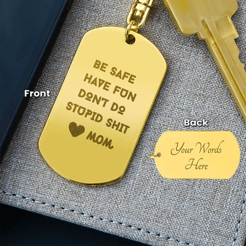 18k yellow gold custom engraved dog tag keychain for children be safe