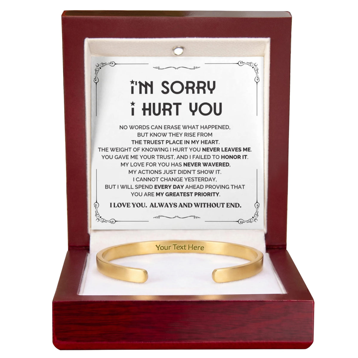 18k yellow gold custom inside engraved cuff bracelet luxury box