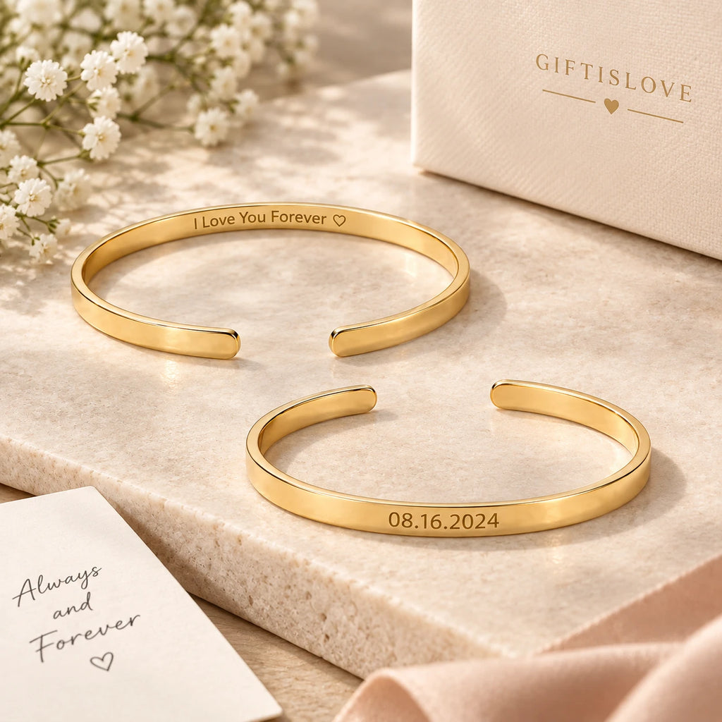 18k yellow gold custom inside engraved cuff bracelets showcase