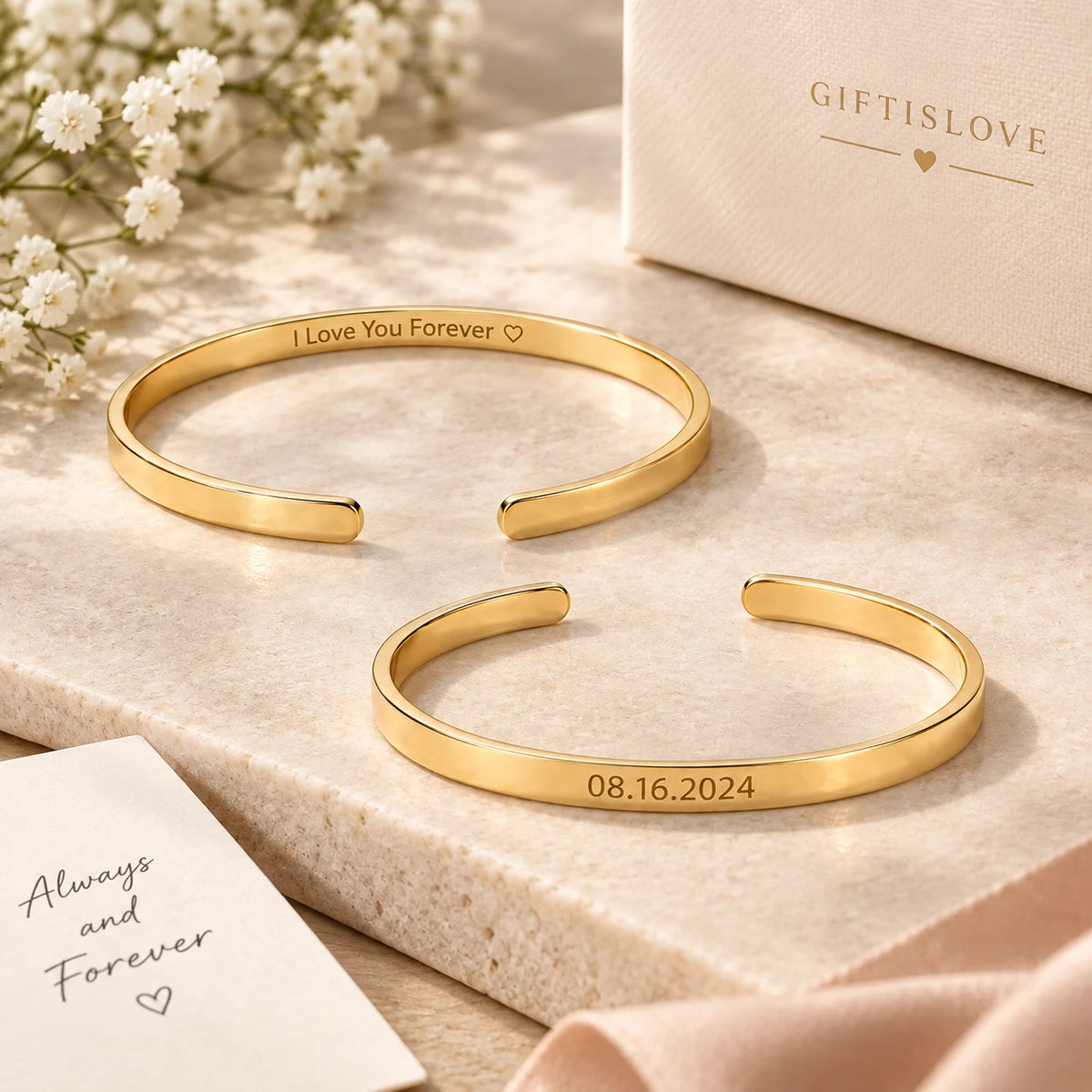 18k yellow gold custom inside engraved cuff bracelets showcase