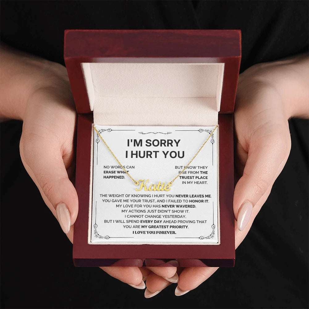 18k yellow gold custom name necklace i am sorry luxury box