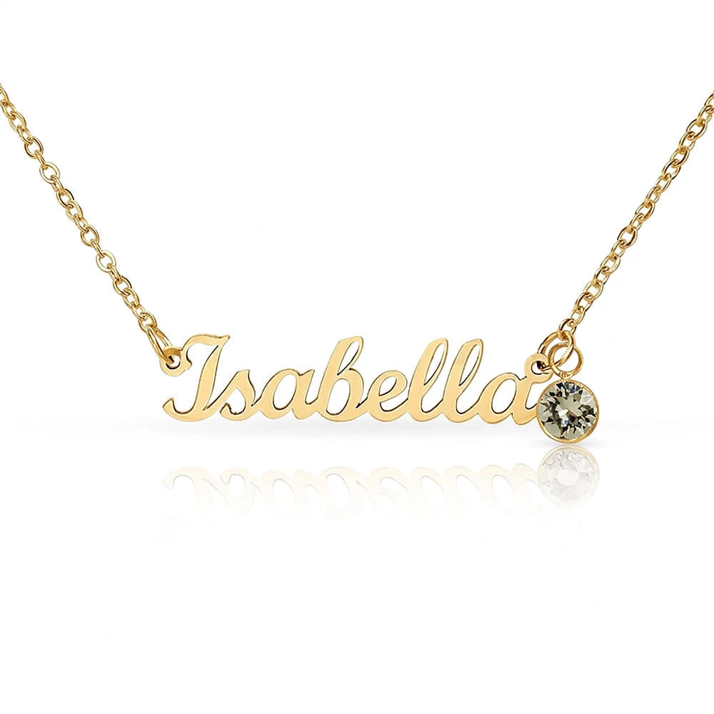 18k yellow gold custom name necklace with April birthstone for her
