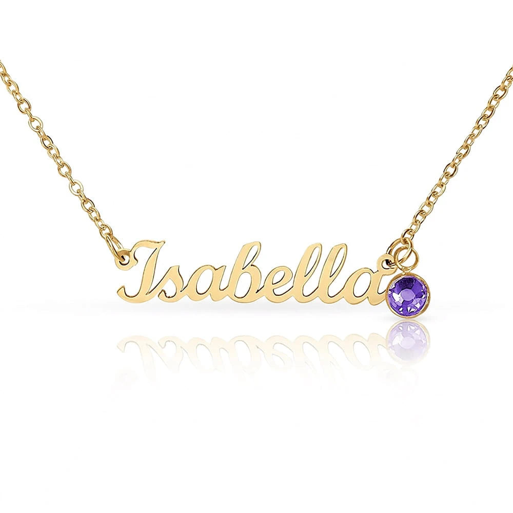 18k yellow gold custom name necklace with June birthstone for her