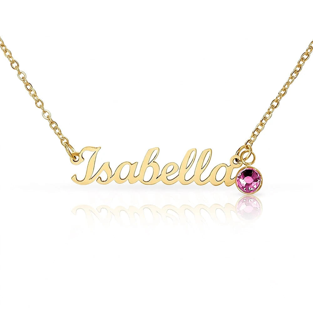 18k yellow gold custom name necklace with October birthstone for her