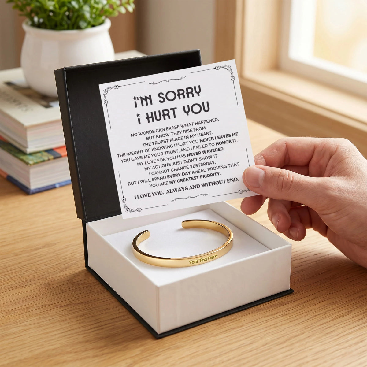 18k yellow gold custom outside engraved cuff bracelet standard box