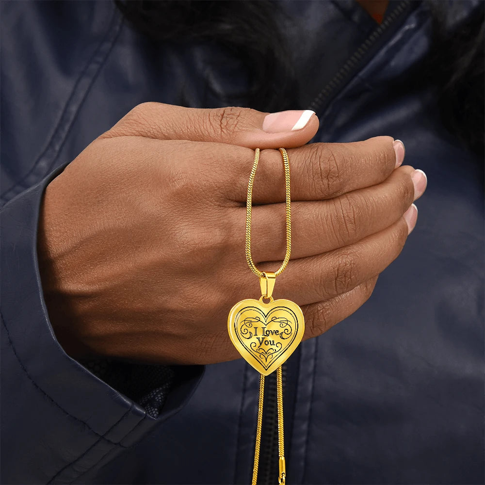 18k yellow gold custom photo heart necklace for her showcase in hand
