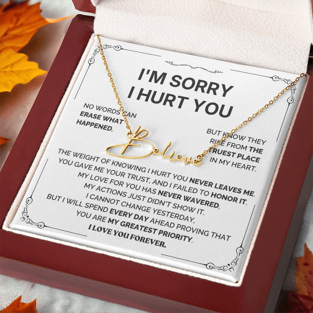 18k yellow gold custom signature name necklace i am sorry luxury box