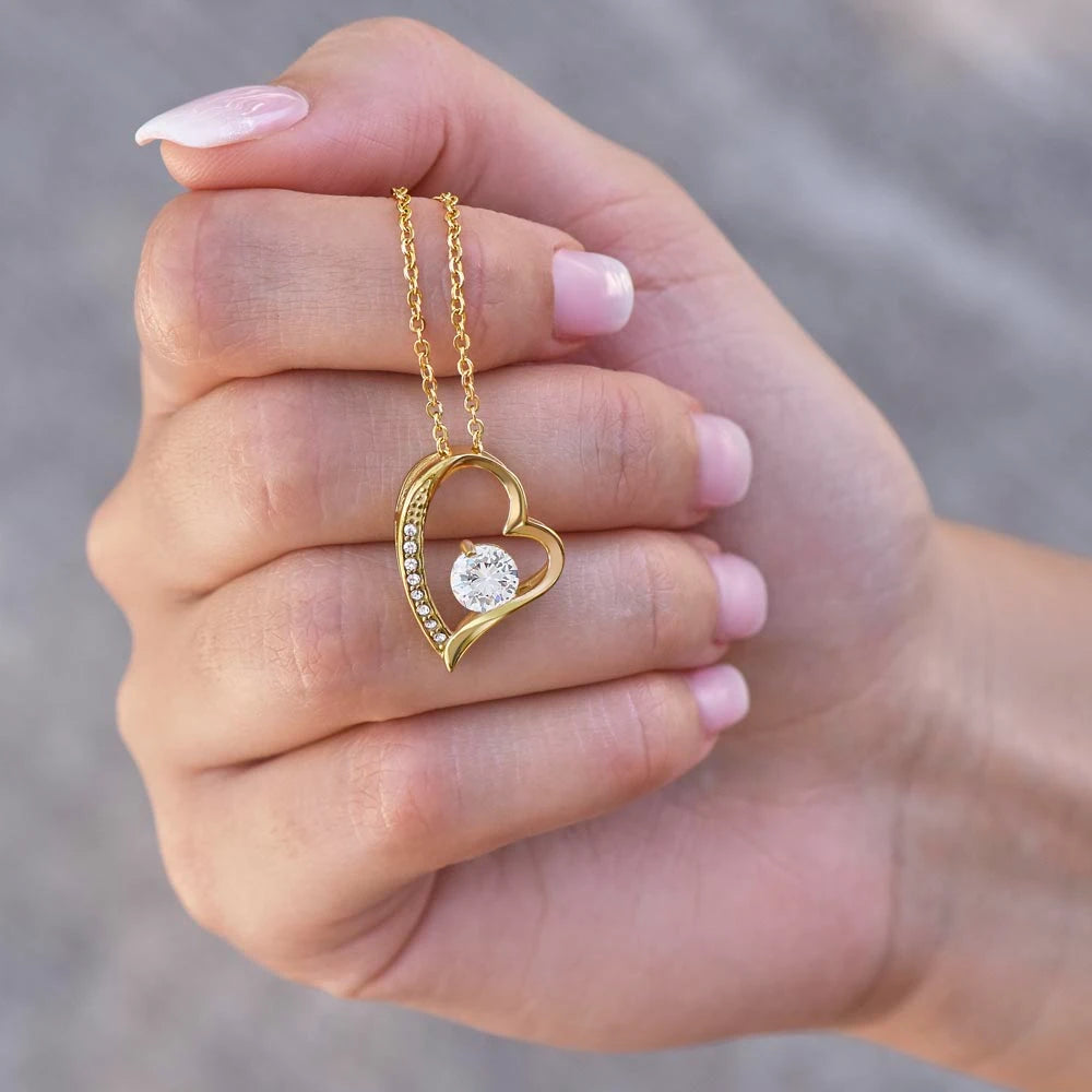 18k yellow gold forever love necklace for her message card jewelry I am sorry analogy gift showcase in hand