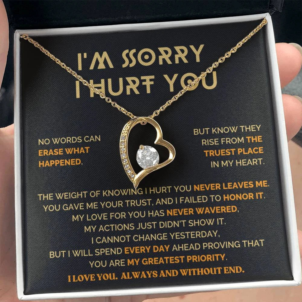 18k yellow gold forever love necklace for her message card jewelry I am sorry analogy gift standard box