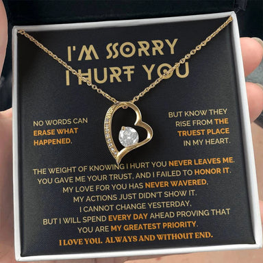 18k yellow gold forever love necklace for her message card jewelry I am sorry analogy gift standard box