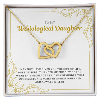 18k yellow gold interlocking hearts necklace for my bonus daughter forever linked message card jewelry