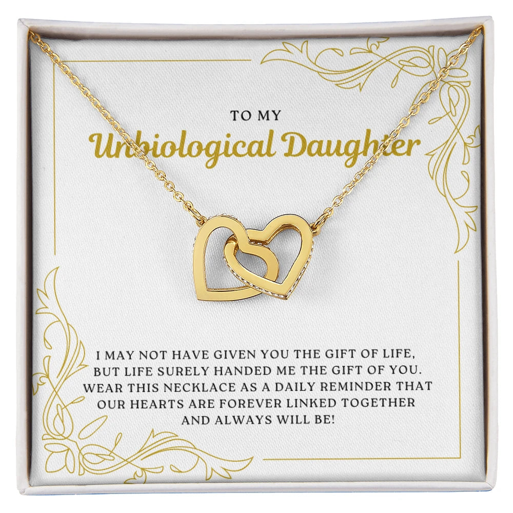 18k yellow gold interlocking hearts necklace for my bonus daughter forever linked message card jewelry