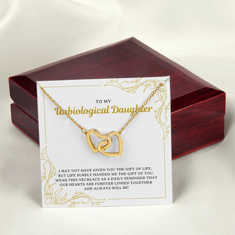 18k yellow gold interlocking hearts necklace for my bonus daughter forever linked message card jewelry luxury box