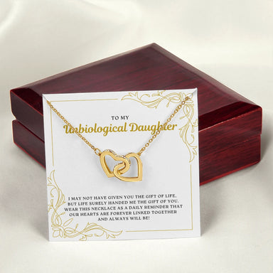 18k yellow gold interlocking hearts necklace for my bonus daughter forever linked message card jewelry luxury box