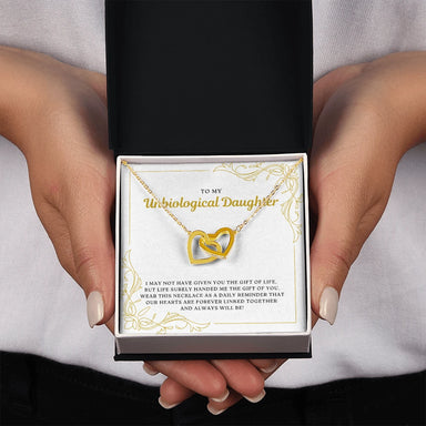 18k yellow gold interlocking hearts necklace for my bonus daughter forever linked message card jewelry standard box