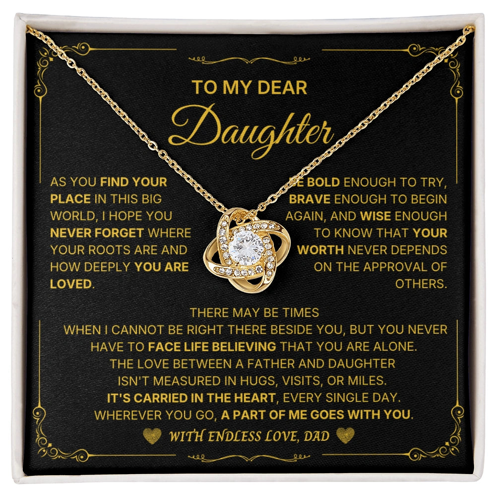 18k yellow gold love knot necklace for daughter endless love message card jewelry