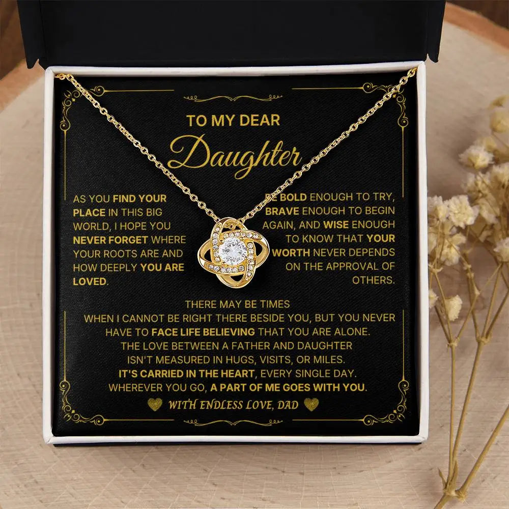 18k yellow gold love knot necklace for daughter endless love message card jewelry standard box box